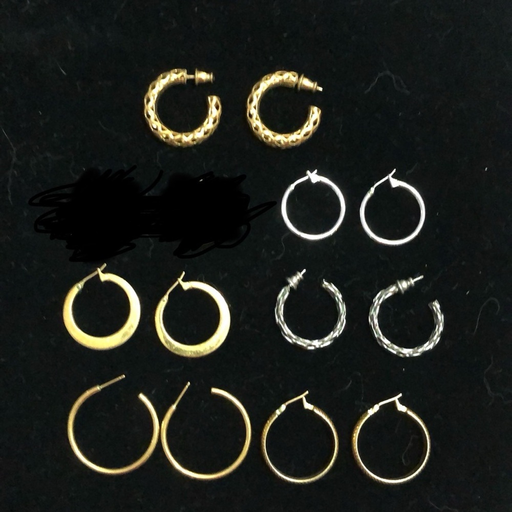 Set of 6 pair Hoop Pierced Earrings (3/4-1 1/4”)